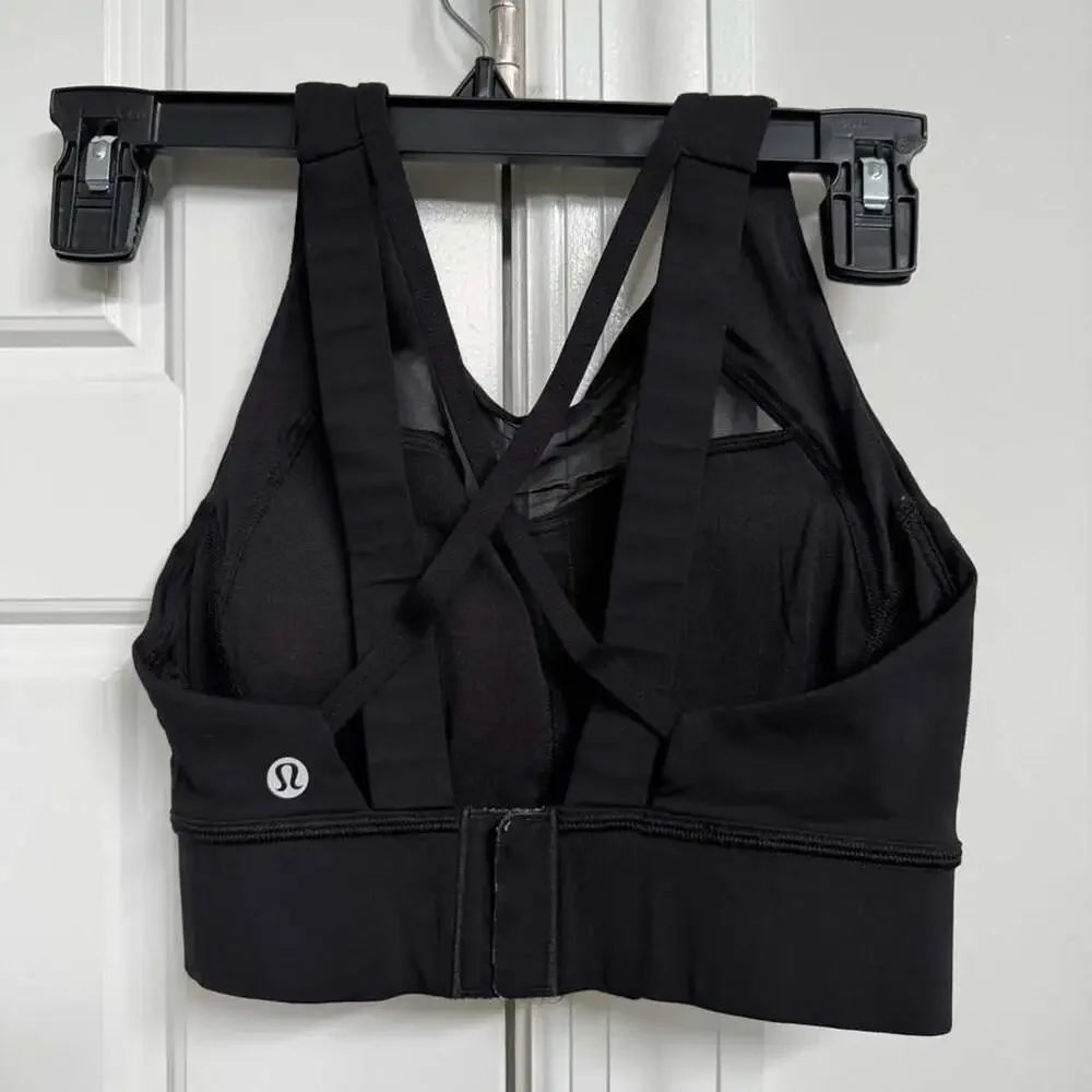 Lululemon Energy Bra Long Line Mesh Cross Strap Black Size 6